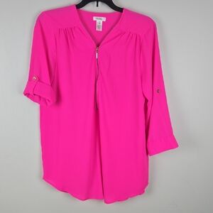Marisol Vibrant Pink‎ Zipper Blouse